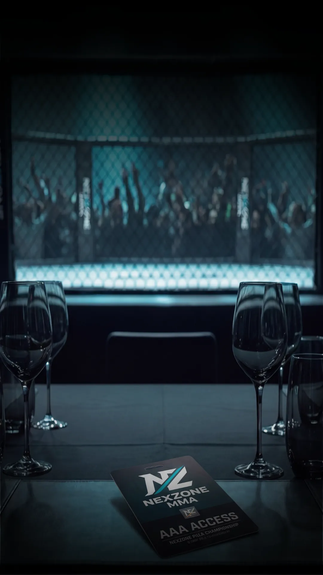 Premium Partner-Tisch mit NEXZONE Access-Karte vor dem Cage.